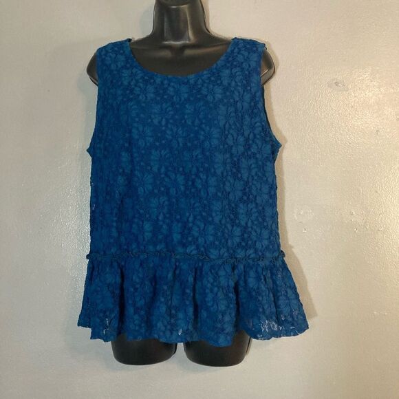 NY Collection Blue Lace Sleeveless Peplum Top - Picture 1 of 4